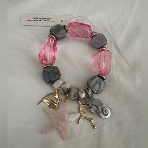 Pink & Gray Beaded Charm Bracelet with Sea Life Charms-New